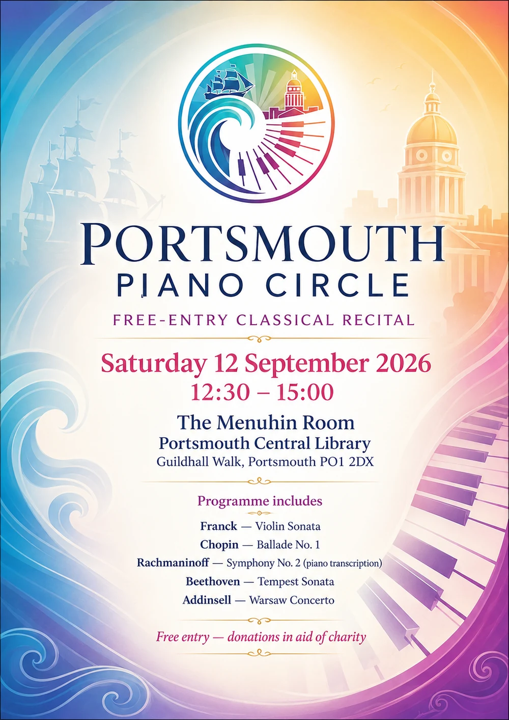 Poster for the Portsmouth Piano Circle Free-Entry Classical Recital